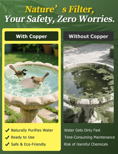 Mellbree Bird Bath Copper Disk - 0.6mm Reinforced 99.99% Pure Copper for Clean Water | All-Season Universal Fit