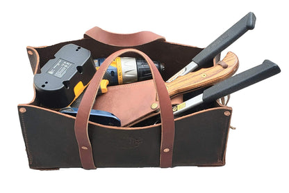 Woodman's Pal Buffalo Leather Tote Tool Bag For Hand Tools, Gardening, Outdoorsmen, Heavy Duty Premium Storage Leather Organizer (Crazy Horse Black)