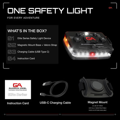 Guardian Angel Elite Series Safety Light, Beacon Device (White Front & Orange Rear) Rechargeable, Magnetic, Hands-Free Wearable, Mountable LED Light for Construction, Roadside, Towing, Industrial TEE