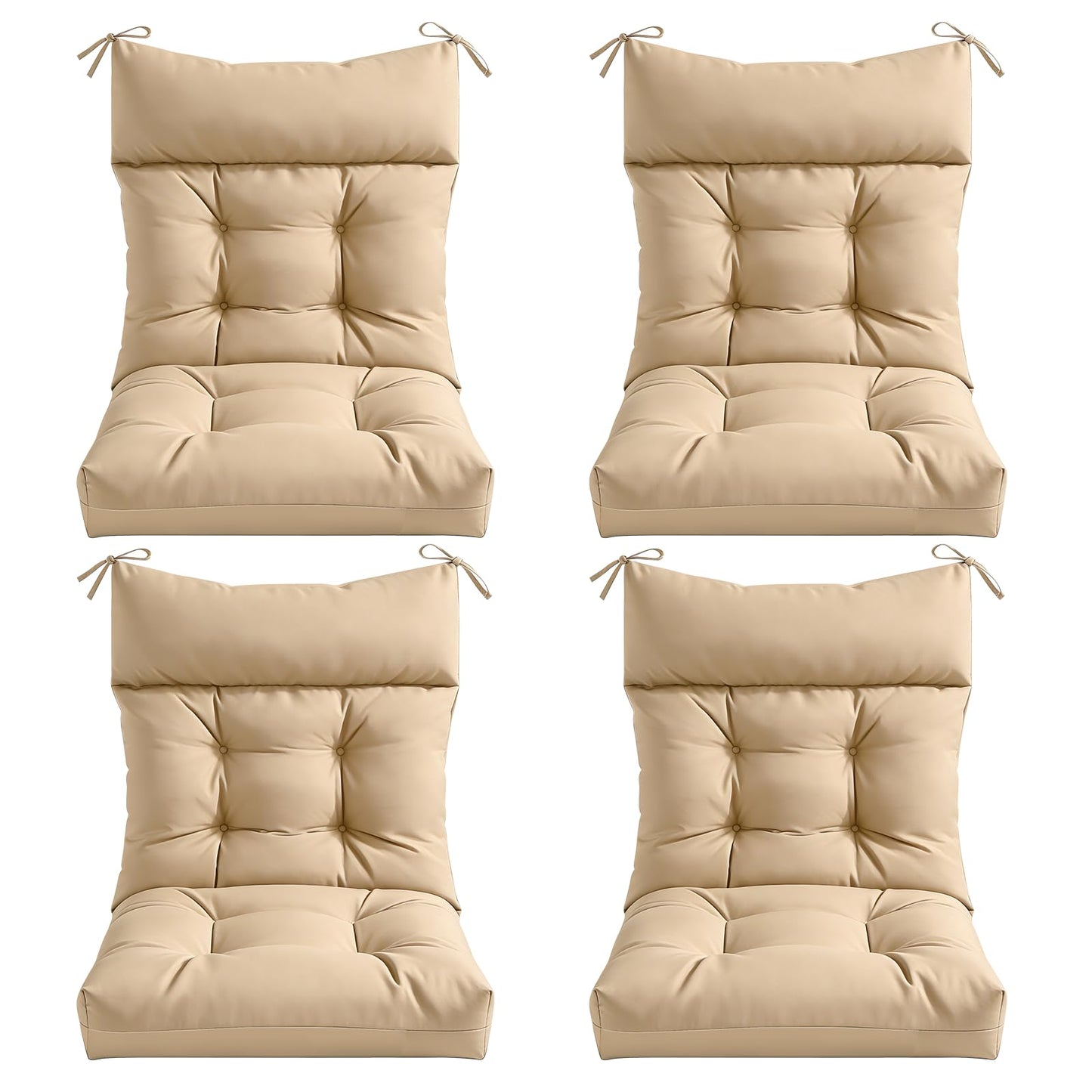 Gleom 4 Pcs Outdoor Patio Chair Cushions, Thick Seat Pads for Garden Furniture, Waterproof Non Slip Chair Cushions with Ties, Replacement Cushion Set for Porch, Yard, Balcony-Brown