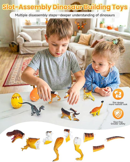 8Pcs Lifelike 3D Puzzles for KidsDinosaur Building Toys for 5 6 7 8+ Year Old Boys GirlsSlot-Assembly Building BlocksDinosaur Realistic Figures SetEducational Toys Ideal for ClassParty