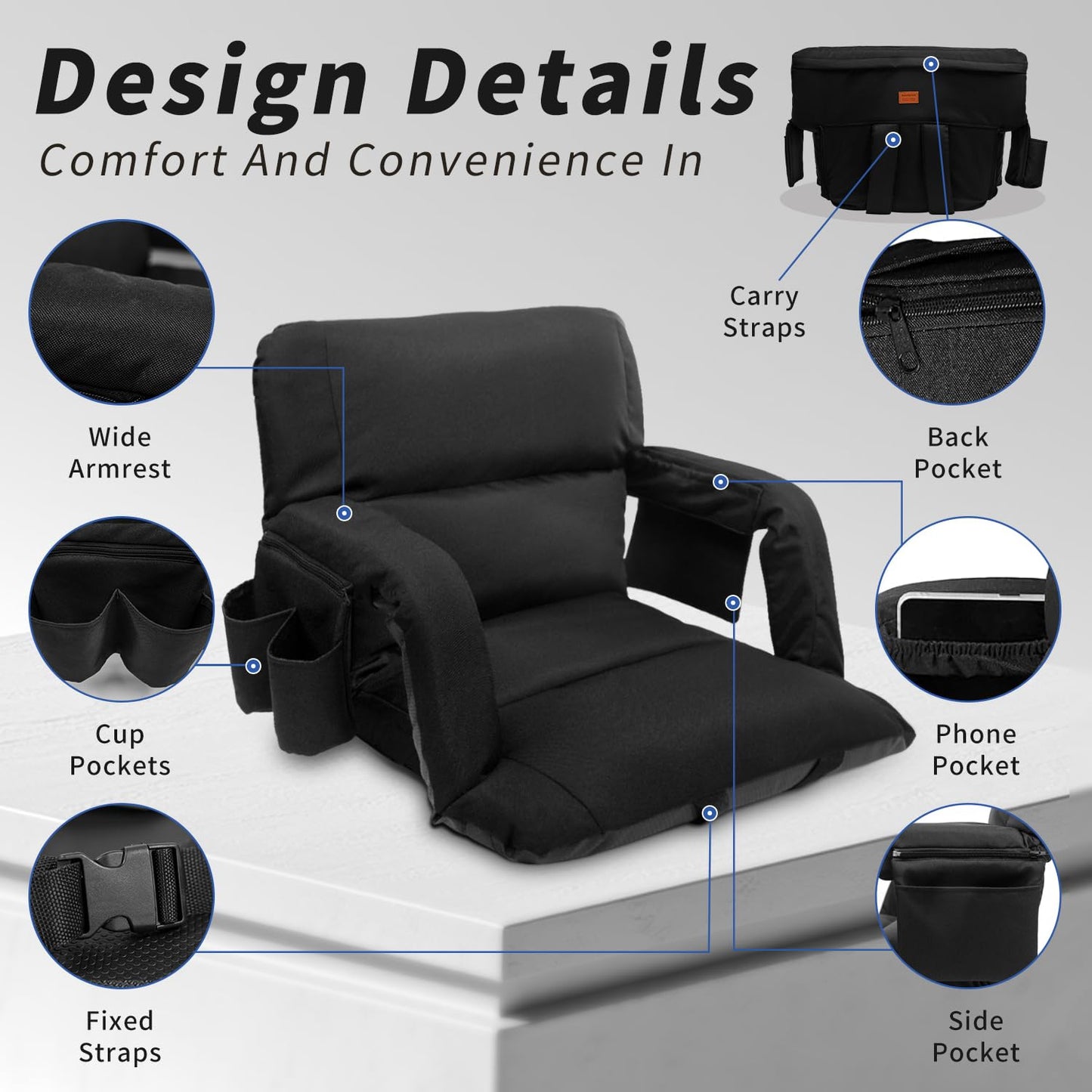 Aventorixis Extra Wide Stadium Seats with Back Support – 2 Pack Sofa-Style Bleacher Chairs, Thick Cushions, 6 Reclining Positions(Black-2 Pack,Wide|25")