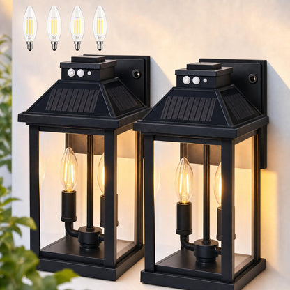UOOIUMOY Solar Wall Light Outdoor Waterproof: Solar Porch Lights with 3 Lighting Modes & Motion Sensor - Dusk to Dawn Sconce Lantern Lamp Fixture for Garage Shed Barn Yard Garden Front Door