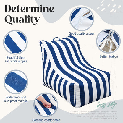 Briwooody Boat Bean Bag Chair Waterproof Outdoor Beanbag Chair Patio Lounge Comfy Lazy Sofa Couch Seating for Boat, Pool, Marine Balcony (Blue,White)