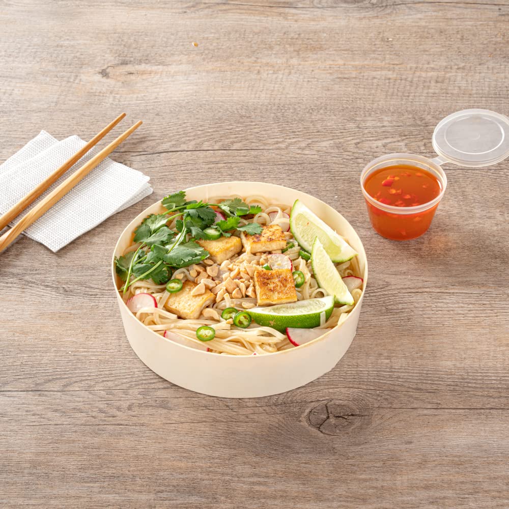 Restaurantware Taipei 33 Ounce Food Containers 100 Round Wooden Bento Boxes - Lids Sold Separately Grease Impermeable Poplar To Go Boxes Disposable Serve Noodles Dumplings And More