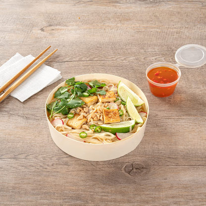 Restaurantware Taipei 33 Ounce Food Containers 100 Round Wooden Bento Boxes - Lids Sold Separately Grease Impermeable Poplar To Go Boxes Disposable Serve Noodles Dumplings And More