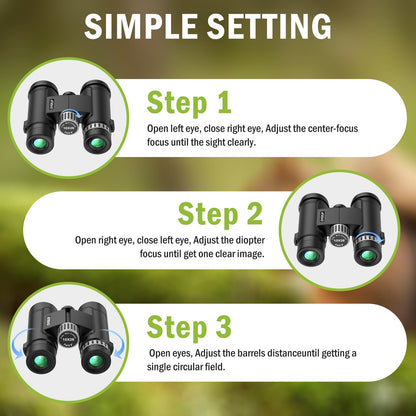 Compact Binoculars for Adults 10x26 High Powered, Pocket Binoculars for Bird Watching, Waterproof BAK4 FMC, Lightweight One-Handed Use