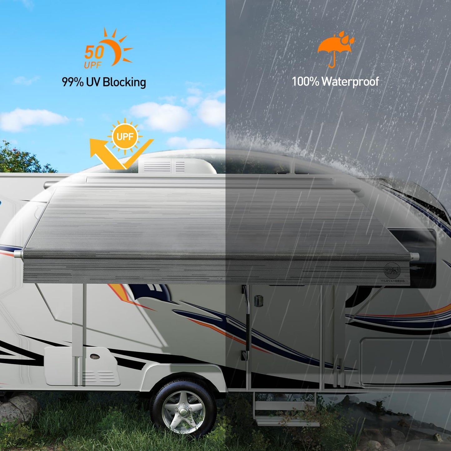 RV Awning Fabric Replacement 24ft – 19.5oz Heat-Sealed Vinyl, UV & Weatherproof, Sunproof, Universal Outdoor Canopy for RVs, Campers, Trailers & More – Heavy-Duty, Long-Lasting Protection