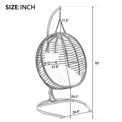 Merax Folding Hanging Egg Chair with Stand, Indoor Outdoor Wicker Hammock Swing Chair with Adjustable Anti-Slip Feet for Balcony, Bedroom, Garden