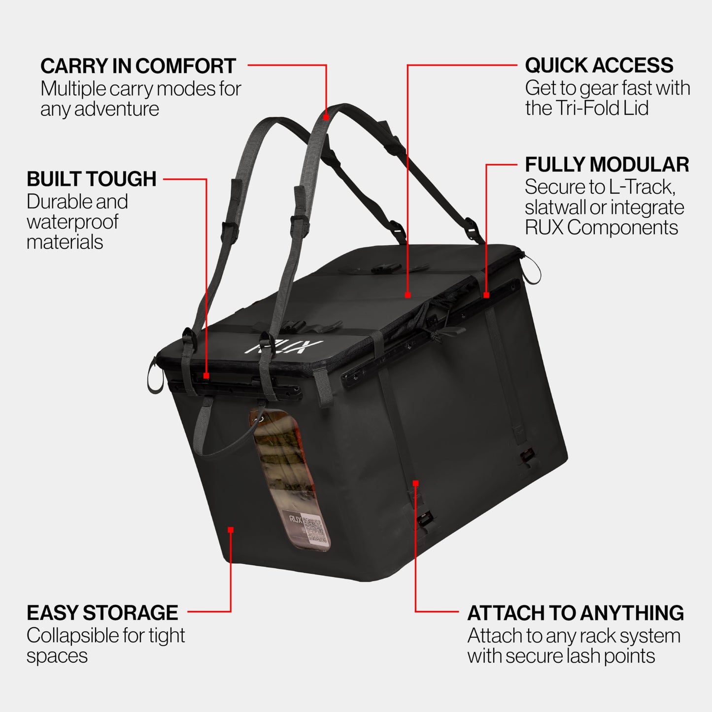 RUX 70L Collapsible Gear Box (Black) - Modular Adventure Storage Solution For Camping Storage, Overlanding, Off-road And Van Life - Weatherproof, Durable and Multifunctional