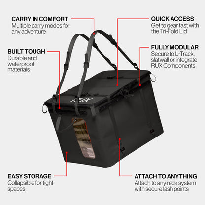 RUX 70L Collapsible Gear Box (Black) - Modular Adventure Storage Solution For Camping Storage, Overlanding, Off-road And Van Life - Weatherproof, Durable and Multifunctional