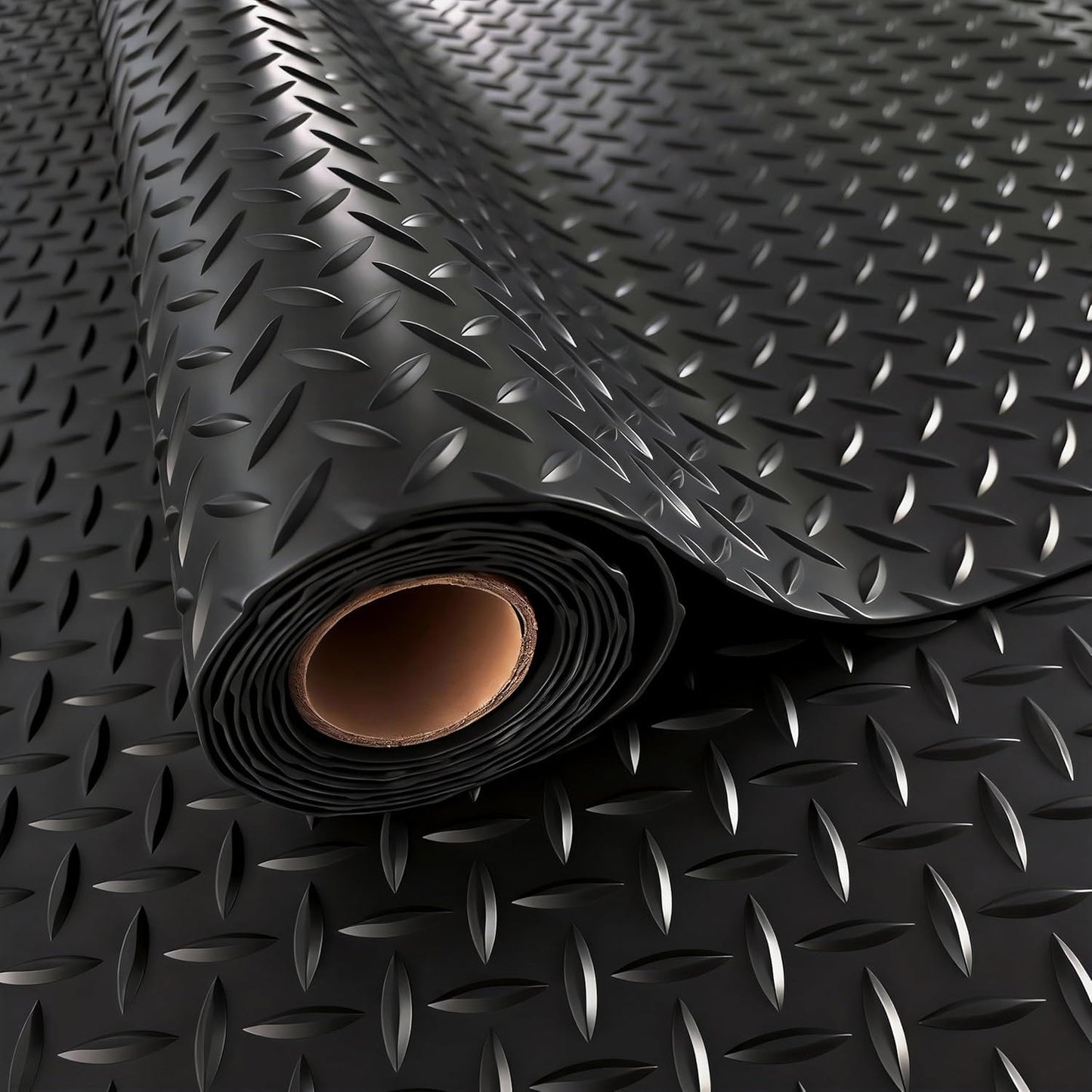 StellarStar 4x25 FT Garage Floor Mat, 2.8mm Thickened PVC Diamond Plate Garage Mat with 20PCS Tapes, Rubber Flooring Rolls for Under Car, Non-Slip Rubber Motorcycle Mat for Golf Cart, Trailer, Black