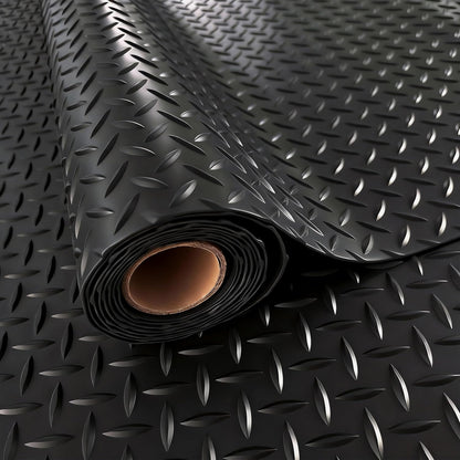 StellarStar 4x25 FT Garage Floor Mat, 2.8mm Thickened PVC Diamond Plate Garage Mat with 20PCS Tapes, Rubber Flooring Rolls for Under Car, Non-Slip Rubber Motorcycle Mat for Golf Cart, Trailer, Black