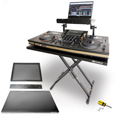 AxcessAbles Portable Two-Tier DJ Table Stand| Two Tier Piano Keyboard Stand for Sheet Music and Tablet | DJ Laptop and Controller Stand | Music Production Workstation | Booth Stand