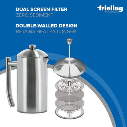 Frieling Double-Walled Stainless-Steel French Press Coffee Maker - Brushed 44-Ounce Insulated Coffee Press