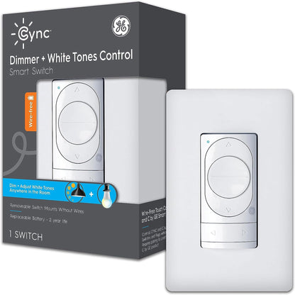 GE CYNC Smart Dimmer Light Switch, Neutral Wire Required, Bluetooth and 2.4 GHz WiFi 4-Wire Switch, Works with Amazon Alexa and Google Home, White Light Dimmer (1 Pack)