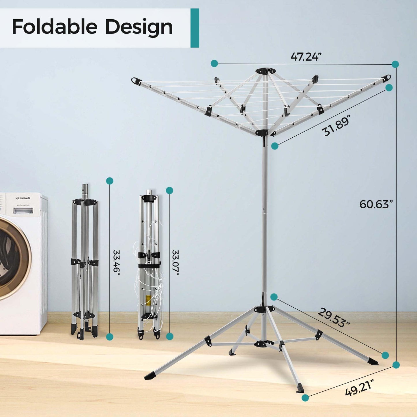 JS HANGER Portable Umbrella Clothesline, 65 Ft of Hanging Space, Pre-Strung with Stable Base,4-arm Drying Rack for Indoor and Outdoor Clothes