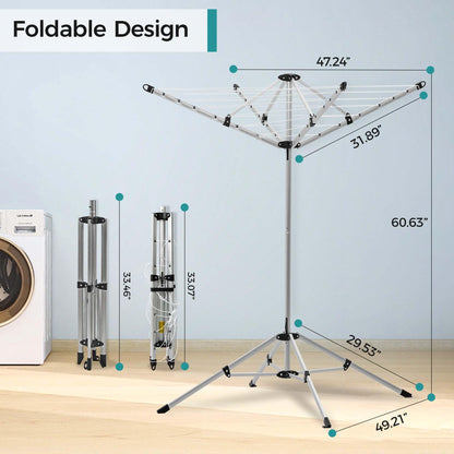 Sukkiri Homu Rotary Outdoor Umbrella Drying Rack, Retractable Indoor Outdoor Drying Rack, Height Adjustable,65 ft. Clothesline with 4-Legs