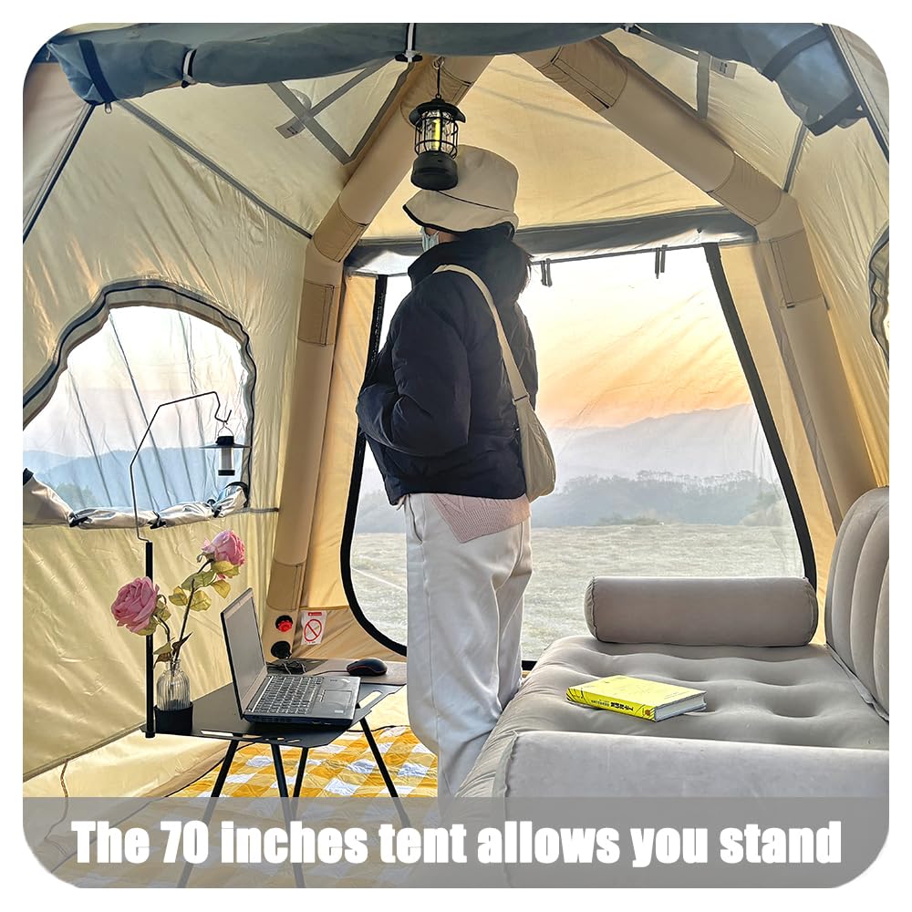 HipierFx Camping Inflatable Tent with Pump 4 Person Easy Set up Glamping House with Mesh Waterproof Family Air Blow Up Tents