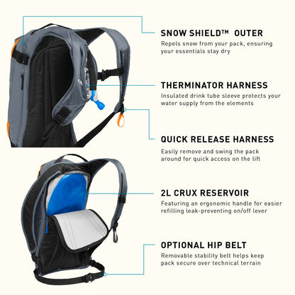 CamelBak Powderhound 12 Snow Hydration Pack with Ski and Snowboard Carry, Insulated Design for All Day Winter Riding, Grey/Orange