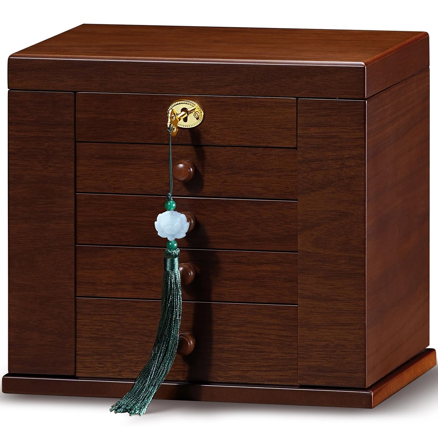 Artisticbox Lockable Wooden Jewelry Box for Women - 8-Layer Dresser Top Jewelry Boxes and Organizer with Key,Large Storage for Necklaces,Solid Wood Jewelry Organizers with Necklace Hooks