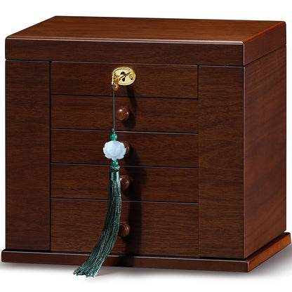 Artisticbox Lockable Wooden Jewelry Box for Women - 8-Layer Dresser Top Jewelry Boxes and Organizer with Key,Large Storage for Necklaces,Solid Wood Jewelry Organizers with Necklace Hooks