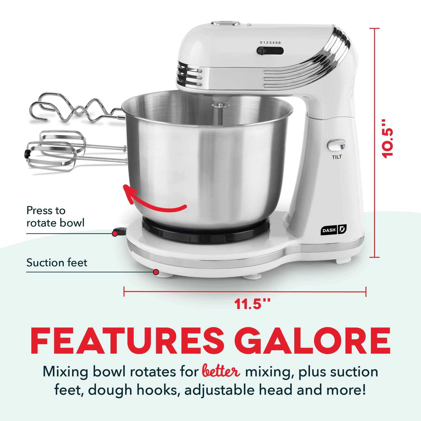 Dash Stand Mixer (Electric Mixer for Everyday Use): 6 Speed Stand Mixer with 3 Quart Stainless Steel Mixing Bowl, Dough Hooks & Mixer Beaters for Dressings, Frosting, Meringues & More - Pink