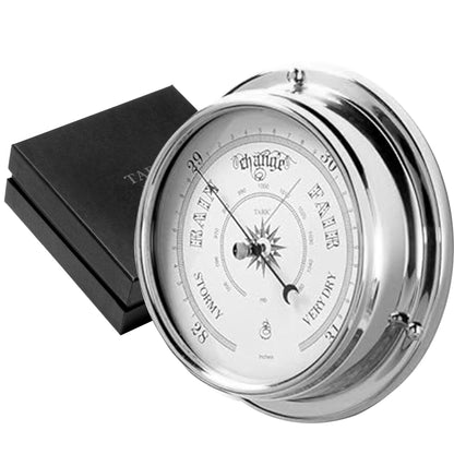 Tabic Traditional Barometer with Heavy Brass Case, Chrome Plated, Handmade in England (1/2kg) - Weather Predictor for Home and Office - Mounted Atmospheric Pressure Gauge in Elegant Chrome Finish