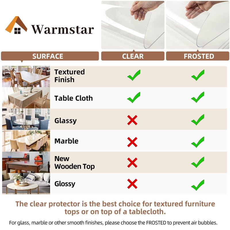 Warmstar Clear Table Cover Protector 24 x 48 Inch, 2mm Thick Plastic Table Cover Rectangle,PVC Clear Table Protector,Desk Protector Mat for Kitchen, Dresser, Writing Desk，Dining Room Table