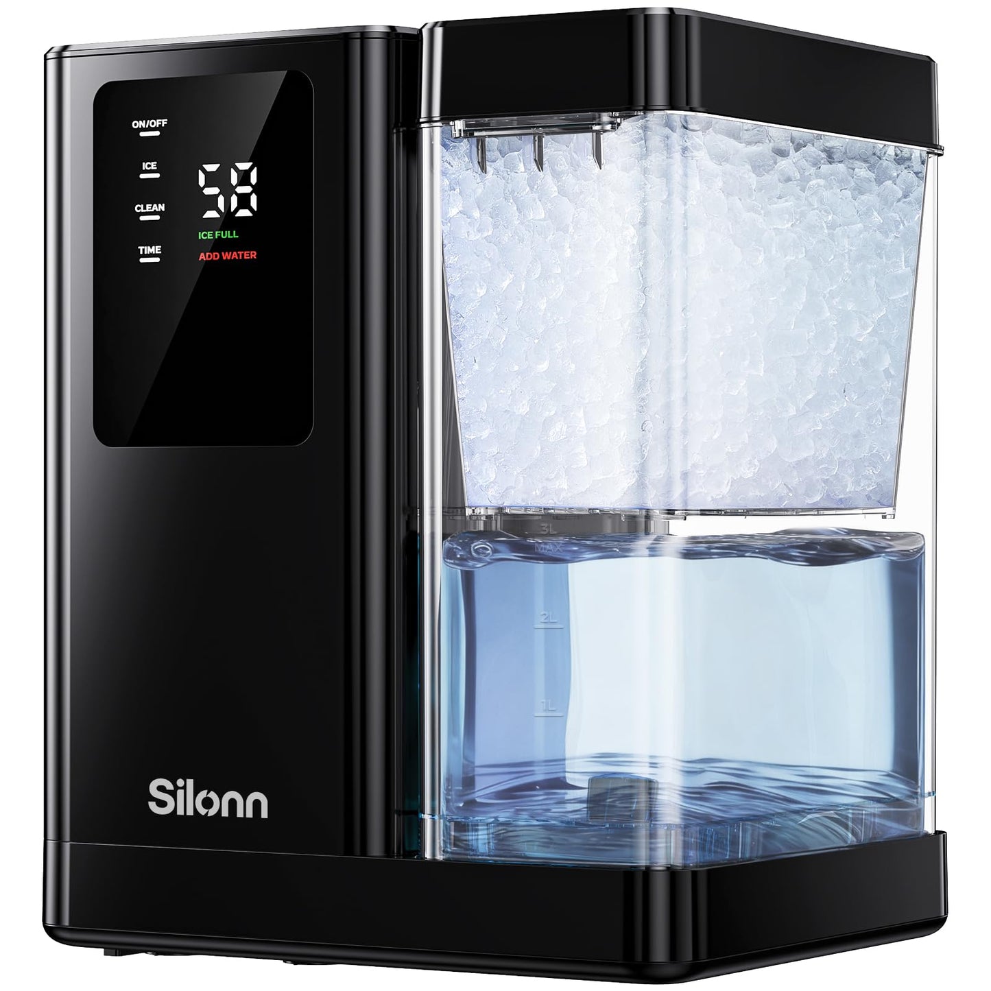 Silonn Nugget Ice Maker Countertop with 3L Detachable Tank – 40 lbs/Day Self-Cleaning & Timer, 40 dB Quiet for Home Bar Party Office, Chewable Nugget Ice Machine for Summer & Cold Drinks