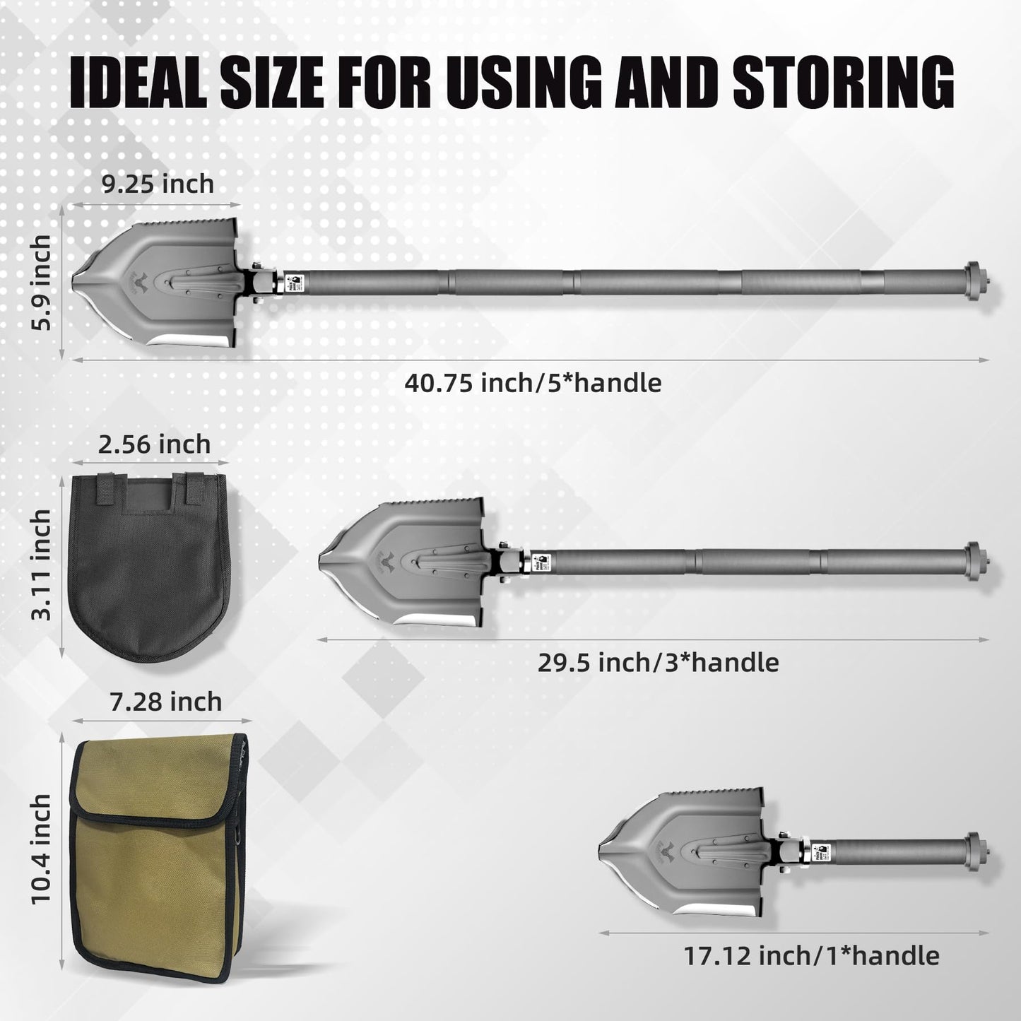 Zune Lotoo Tactical Shovel Survival Kit, 18 in 1 Compact Camping Shovel Folding Multitool High-Carbon Steel for Lightweight Hiking Survivalist Emergency with Bag