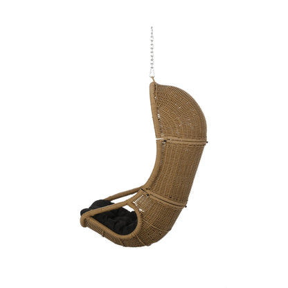 Christopher Knight Home Mariaz Hanging Basket Chair with Cushion, Outdoor Indoor Basket Chair, Boho Garden Rattan Lounger Porch Swing Furniture, Modern Patio Decor, Brown+Gray