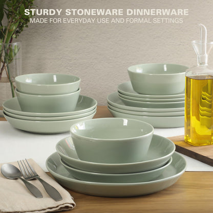 Gibson Home Summer Shades 16 Piece Plates and Bowls Dishes Service for 4 Porcelain Dinnerware Set - White