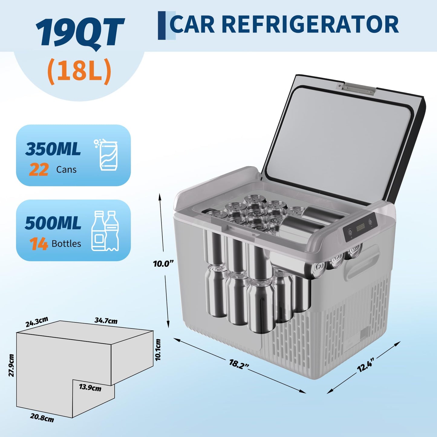 Garvee Car Refrigerator, 19QT(18L) Car Fridge Portable Freezer Compressor Electric Cooler, Portable Refrigerator, Rapid Freezing, -4°f to 68°f (-20°c to 20°c), 12/24V