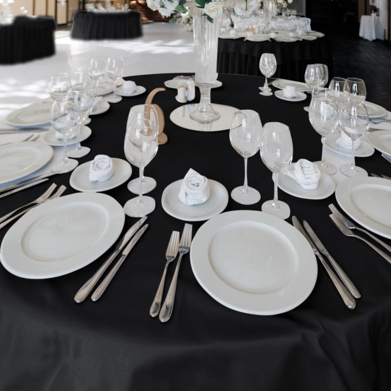 Fitable 6 Pack Black Round Tablecloths - 120 Inches in Diameter - Stain Resistant and Washable Table Clothes, Polyester Fabric Table Covers for Wedding, Party, Banquet, Formal Events