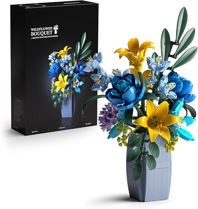 Nifeliz Wildflower Bouquet with Vase Model Toy Botanical Building Set for Adults Flower Arrangement for Home or Office Decor Nature-Inspired Gift for Floral Enthusiasts (902 PCS NF10337)