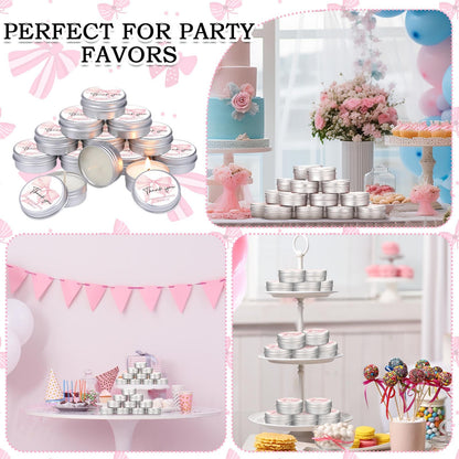 MTLEE 50 Pcs Bow Baby Shower Favors Scented Candles Gift Travel Tin Candle Aromatherapy Candle Favors for Baby Shower Wedding Gifts Compound Scent Essential Oil 1.57 x 0.67''