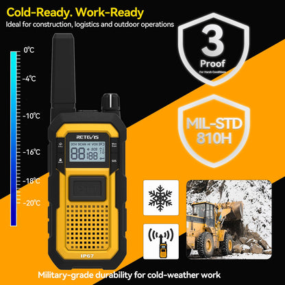 Retevis RB48 2 Way Radio Long Range, IP67 Waterproof Walkie Talkies Adults, Drop-Proof, 2000mAh, Emergency, Heavy Duty Two Way Radios, for Job Site Construction Warehouse(6 Pack)