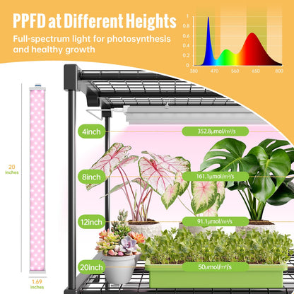 SpeePlant Indoor Greenhouse with Grow Light, 4-Tier Plant Stand with Zippered PVC Tent, Ventilation Window, Bottom Pouch, 20W Full Spectrum Plant Light with Timer for Seed Starting, 27"L x 19"W x 59"H