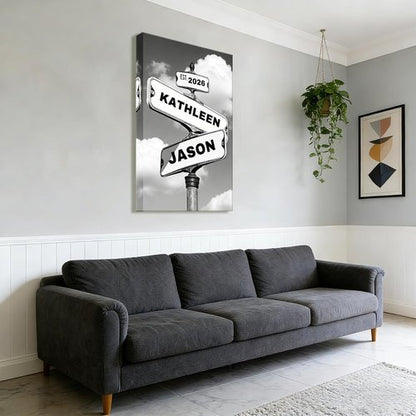 Crossroads | Personalized Canvas Print for Couples - Custom Name & Date Wall Art, 8x12