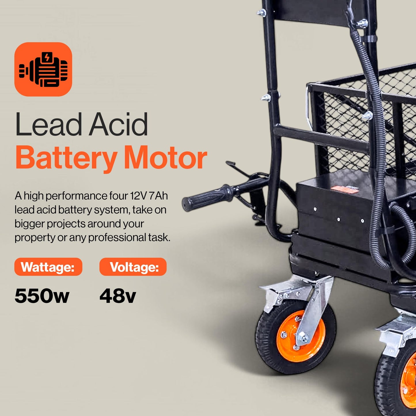 SuperHandy Utility Service Cart Power Wagon Wheelbarrow Electric 48V DC Powered 660Lbs Load and 1000Lbs+ Hauling Capacity Farm and Garden All Purpose Modular Cargo Bed