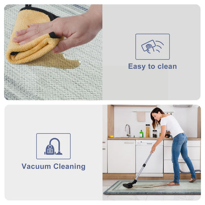 KIMODE Anti Fatigue Kitchen Mats, 17.3" x 29" Farmhouse Kitchen Rugs, Cushioned, Non-Slip Waterproof Comfort Thick Kitchen Floor Standing Mat for Corner Sink, Laundry Floor, Blue and Gray