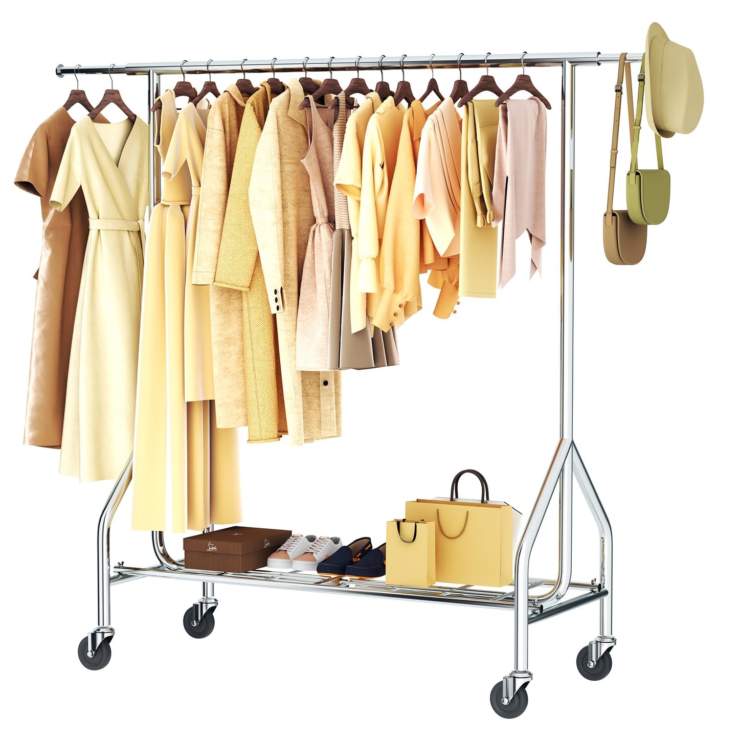 Okmeilnk Heavy Duty Clothes Rack Load 500 LBS,Clothes Clothing Racks for Hanging Clothes with Lockable Wheels & Stable Shelves, Rolling Garment Wardrobe Portable Closet Rack,Sliver