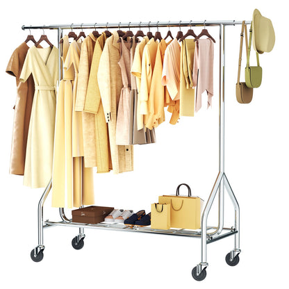 Okmeilnk Heavy Duty Clothes Rack Load 500 LBS,Clothes Clothing Racks for Hanging Clothes with Lockable Wheels & Stable Shelves, Rolling Garment Wardrobe Portable Closet Rack,Sliver