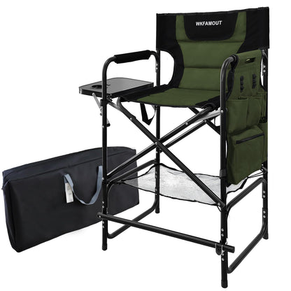 WKFAMOUT Tall Folding Directors Chair with Side Table 30.71" Seat Height Foldable Camping Chair Bar Stool for Makeup Artist Face Painting with Footrest and Storage Pocket Supports 350LBS