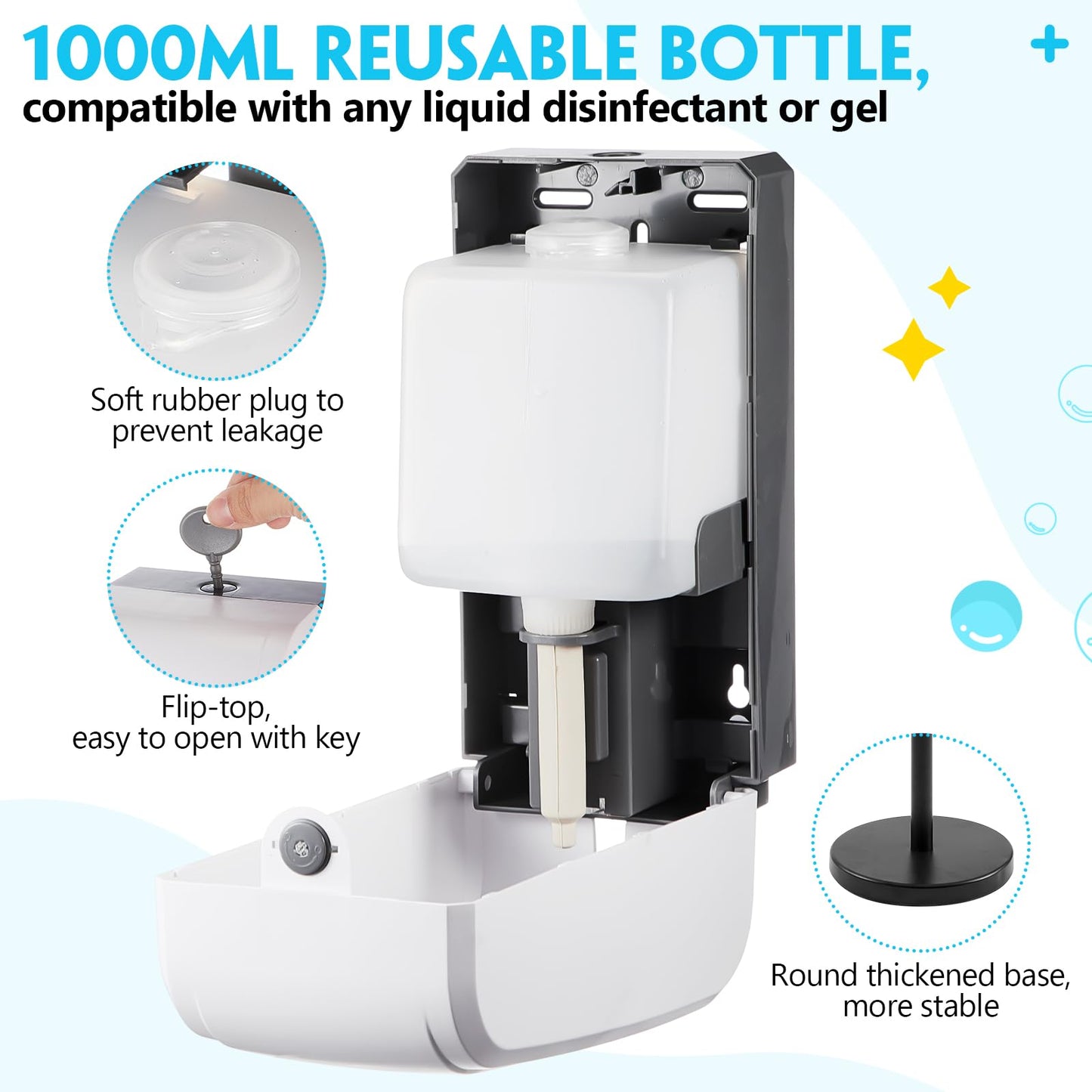 Blulu 2 Pack Manual Hand Sanitizer Dispenser with Stand and Drip Catcher, No Battery Required, Always Ready for Restaurants, Schools, Churches, Office, Outdoor Use