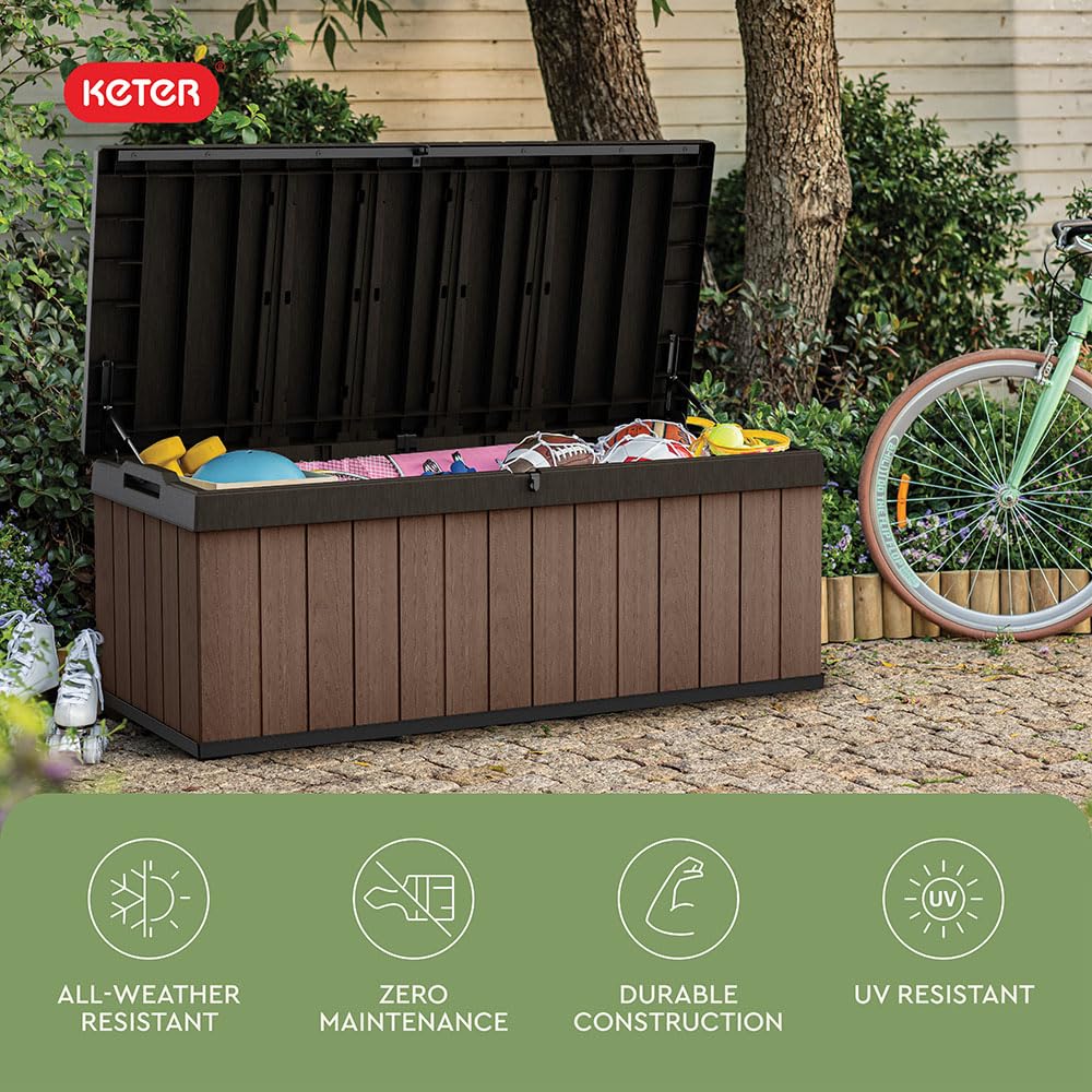 Keter Darwin 100 Gallon Resin Large Deck Box - Organization and Storage for Patio Furniture, Outdoor Cushions, Garden Tools and Pool Gear