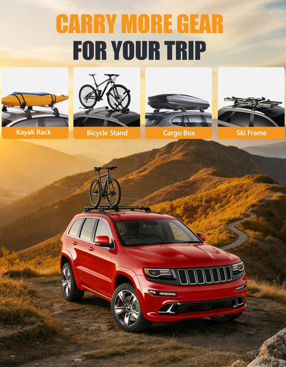 KINGGERI 330lbs Lockable Roof Racks Cross Bars Fit for Jeep Grand Cherokee Altitude & SRT & Trackhawk with Roof Black Moldings 2011-2022, Anti-Theft Aluminum Rails Crossbars Cargo Luggage