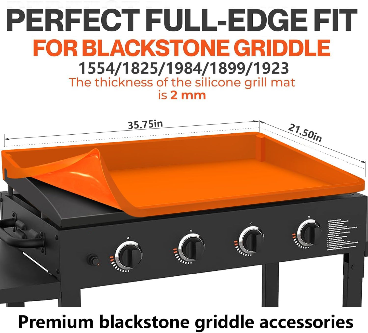 Skiennix 36" Extra-Thick Silicone Griddle Mat - Full-Wrap High Lip, Anti-Slip Grip, Food-Grade Protection
