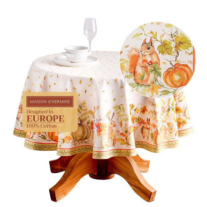 Maison d' Hermine Table Cloth Round Table 100% Cotton 63 Inches Fall Tablecloth Reusable Everyday Use for Thanksgiving Christmas Decorations Dining Farmhouse Party (Pumpkin Passion)